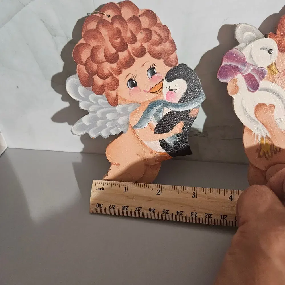 2 Baby Wooden Angels Christmas Ornaments